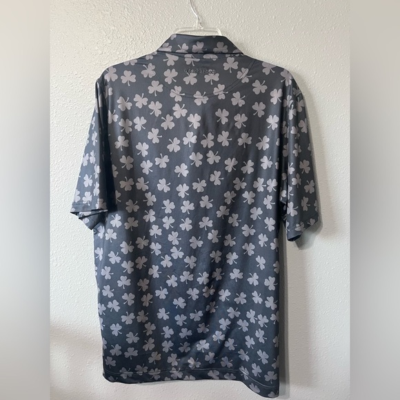 USAG U Suck At Golf Polo Mens Sz M Dark Gray Shamrock Print Performance Shirt. - Picture 2 of 5